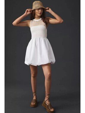 Maeve Anthropologie White Mesh Bubble Dress Sleeveless Modern Romance Small